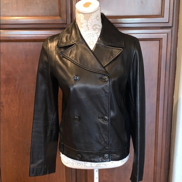 NEW NWT Cole Haan black lamb skin leather jacket suede Moto  S crop coat - Picture 3 of 8